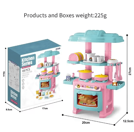 Mini Kitchen Counter Play Set – DIY Pretend Cooking Toy with Food & Tableware
