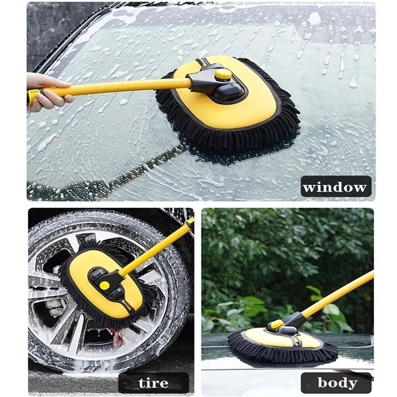 Telescoping Car Cleaning Brush With Long Handle And Chenille Mop Head