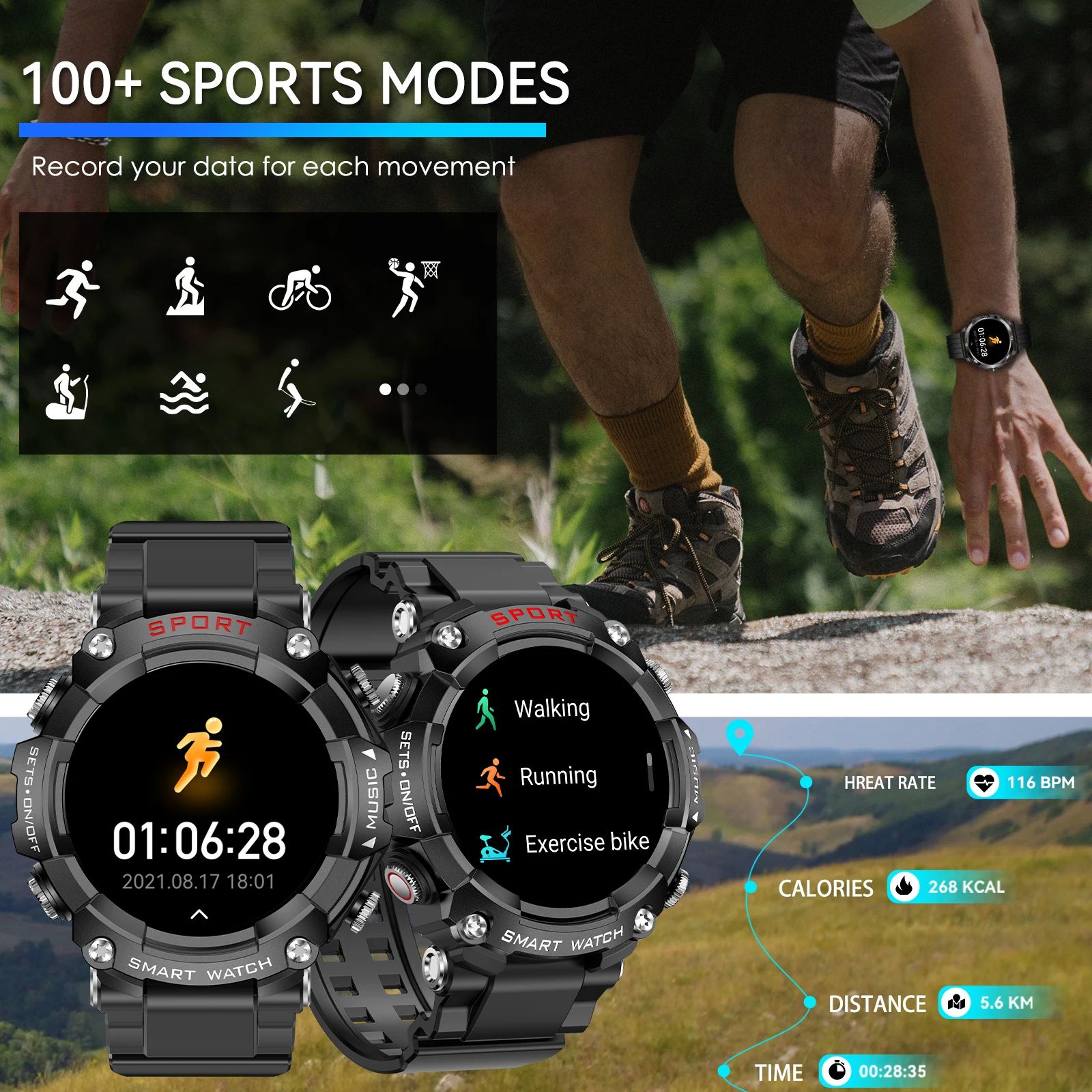 LaNikar AMOLED Smartwatch with Built In Bluetooth Earbuds