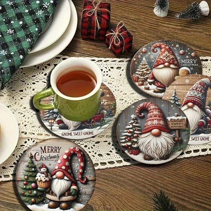 Christmas Gnome Wooden Coaster Set
