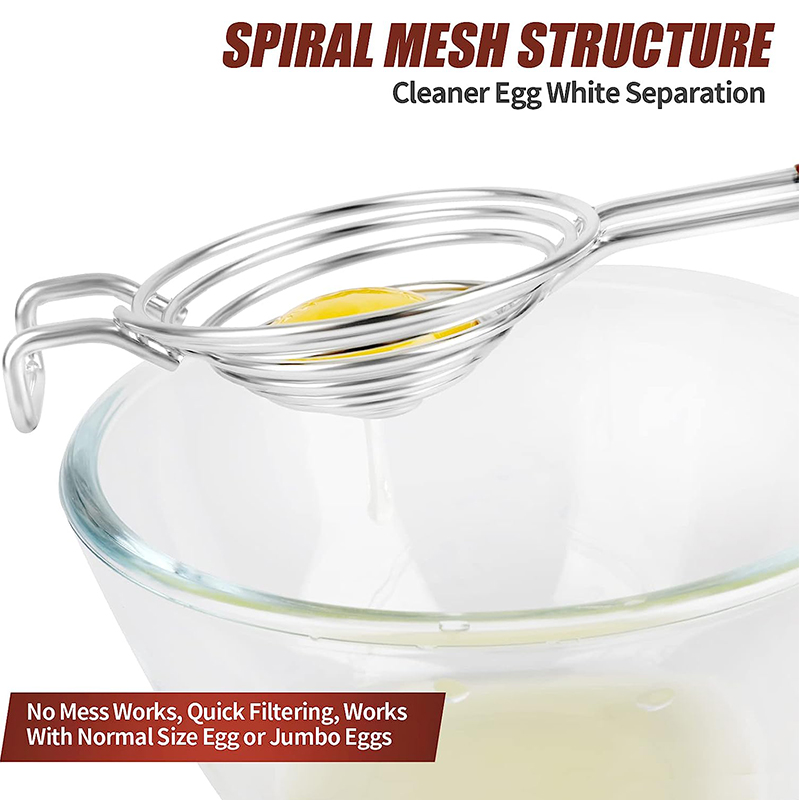 Egg Separator Long Handle Food Grade Stainless Steel Egg White Separator Yolk Divider Kitchen Gadget