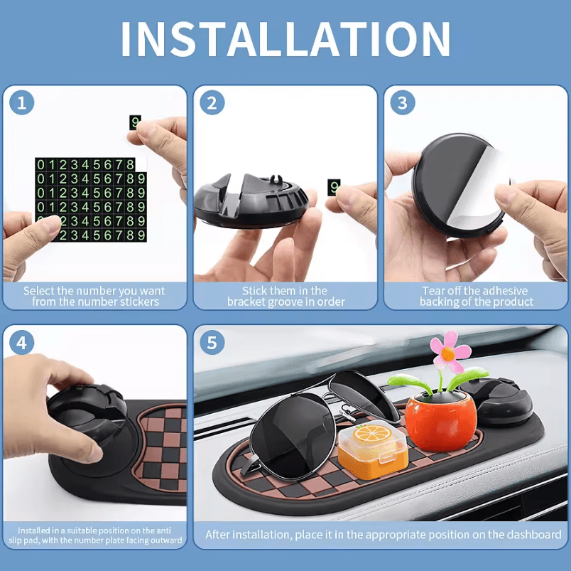 3-in-1 Dashboard Phone Holder – Anti-Slip Car Phone Mount with 360 Degree Rotation and Non-Slip Adhesive Mat