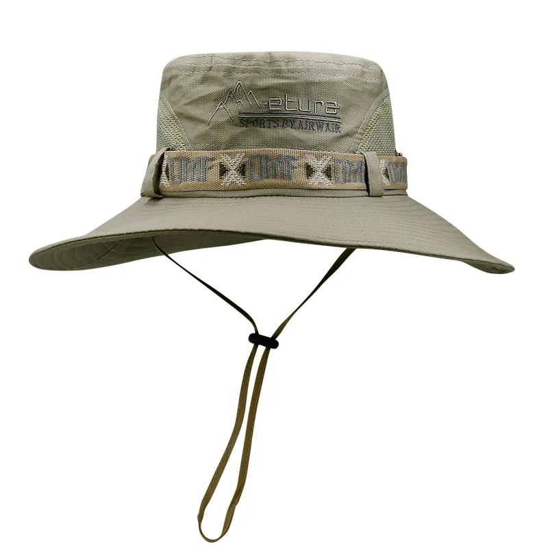 Summer Mens Bucket Hat with UV Protection Wide Brim Panama Safari Hiking Hat Mesh Fisherman Cap