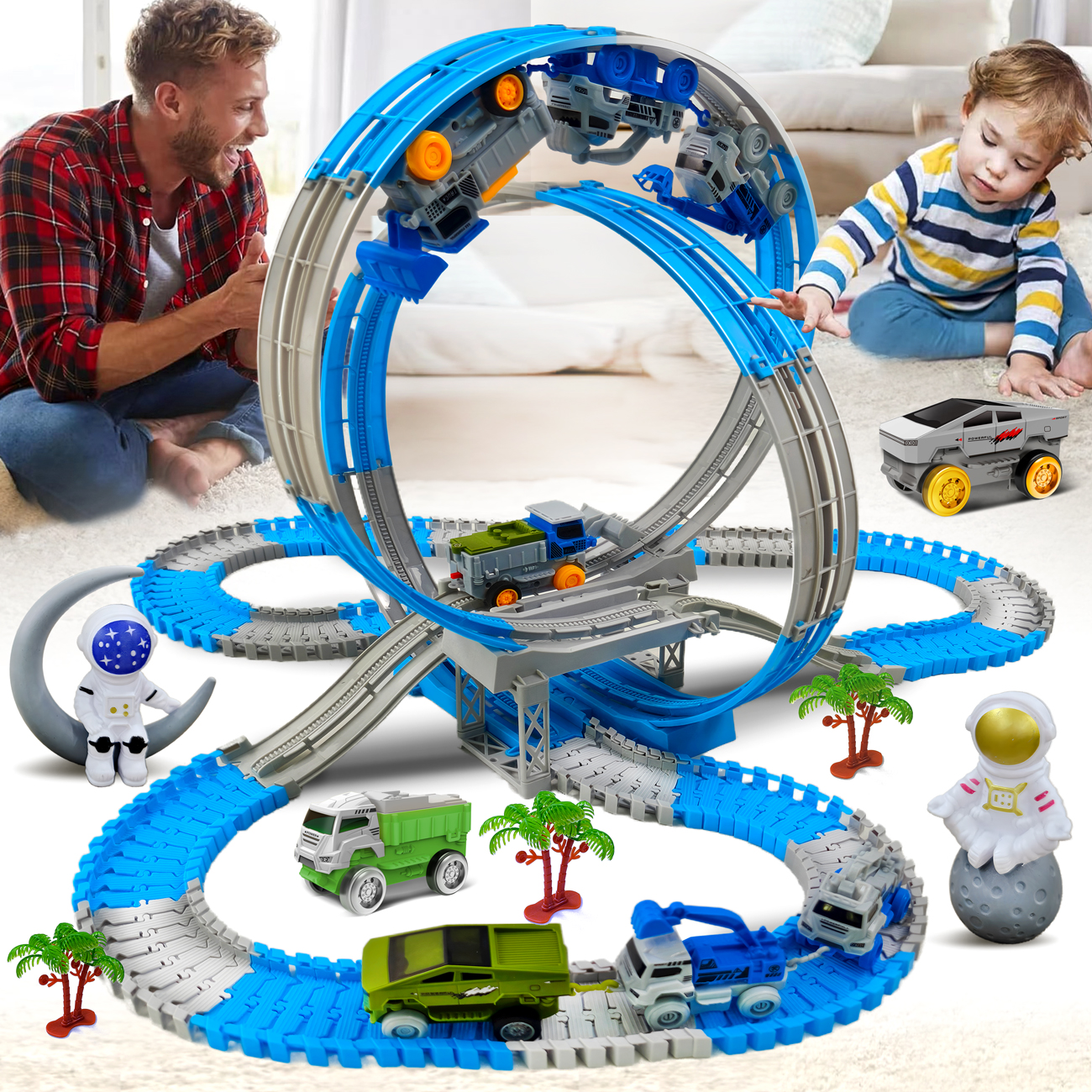 Electric Engineering Race Car Toy, Space Track Toys Magic Climbing, Bendable Flexible Race Track Cars for Kids