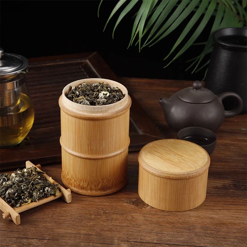 Natural Bamboo Tea Canister Food Storage Jar