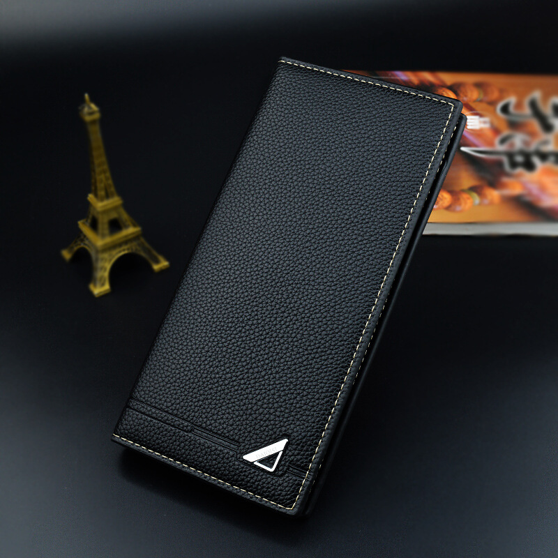 Men's Long Wallet, Multi Card Slim Design, Litchi Pattern Soft Leather, Large Capacity Fashion Suit Bag