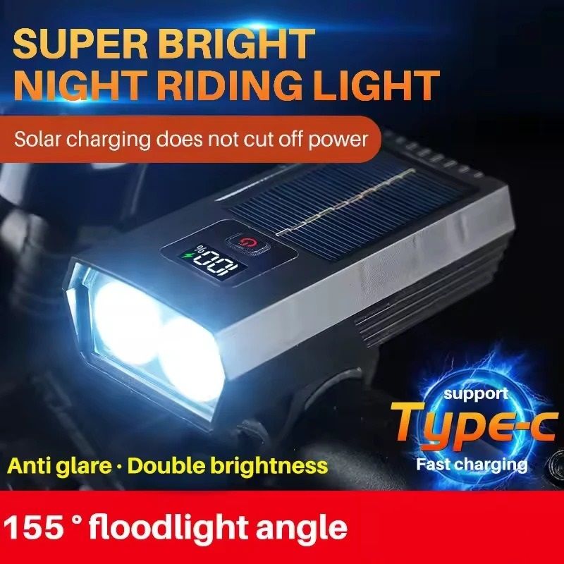 Multi Function Bicycle Headlight with Solar Charging and Digital Display