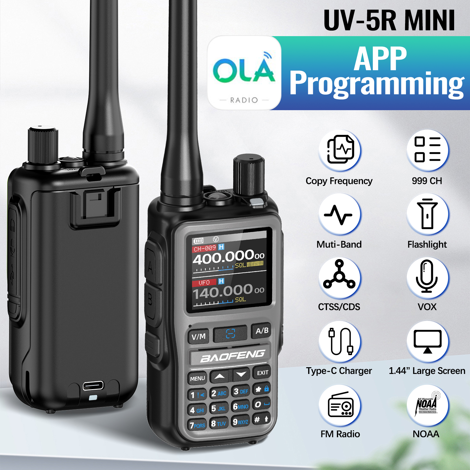 Mini Walkie Talkie Bluetooth Programmable Ham Radio with Dual PTT Long Range Communication