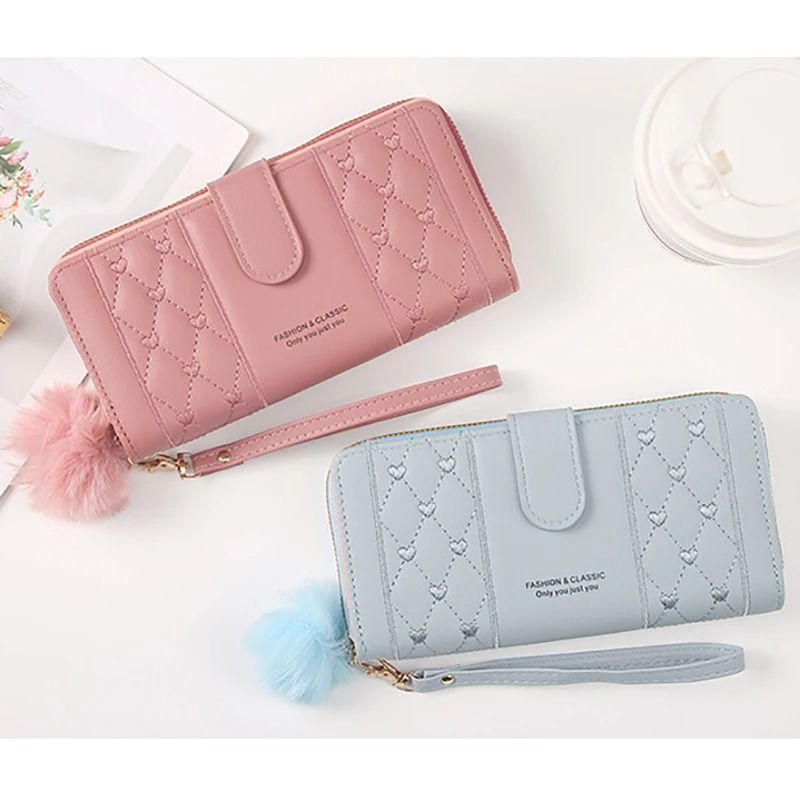 Womens Long PU Leather Wallet with Zipper and Wristlet