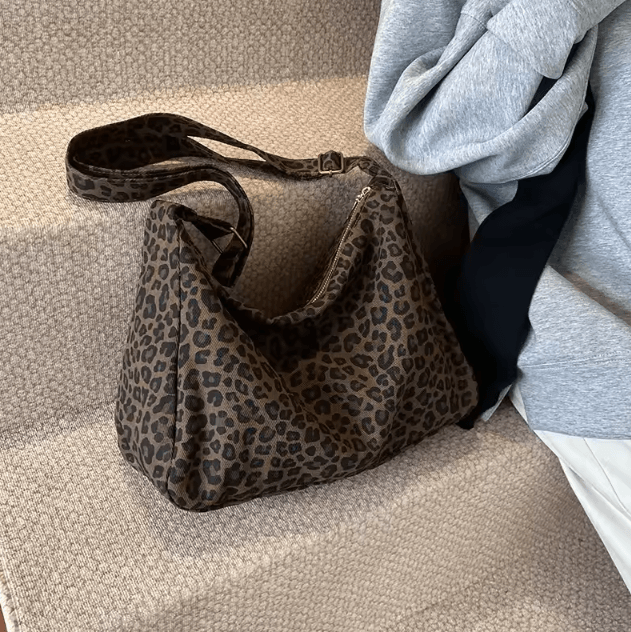 Leopard Print Shoulder Bag Large Capacity Soft Textile Crossbody Tote for Women
