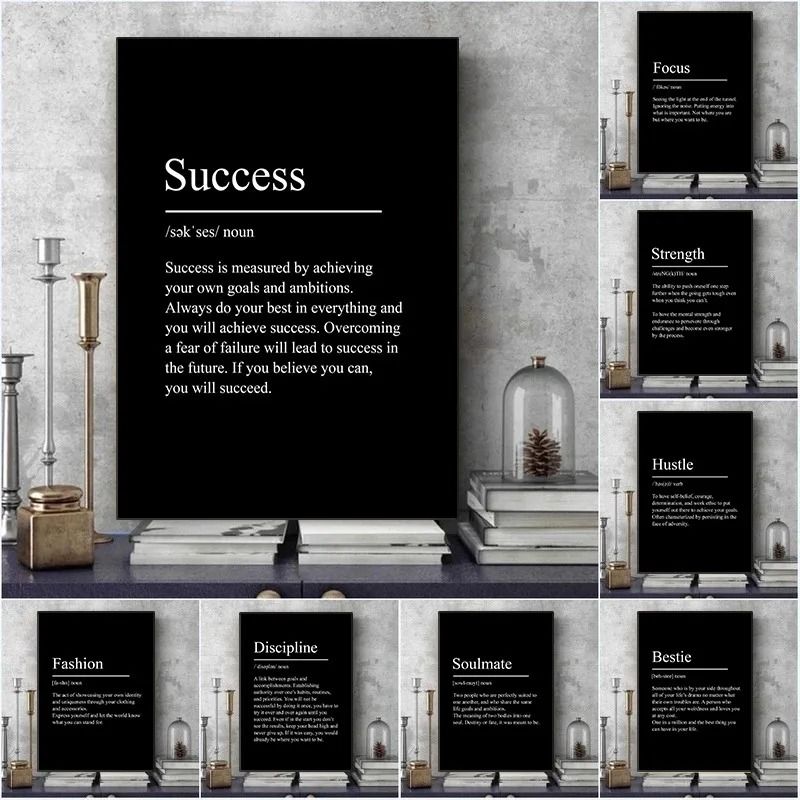 Minimalist Success Definition Canvas – Inspirational Black Wall Art for Office, Home & Studio Decor