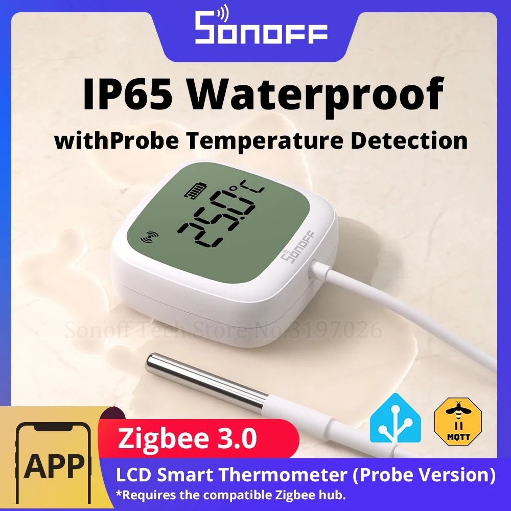 Zigbee Smart LCD Thermometer With Waterproof Probe And App Control