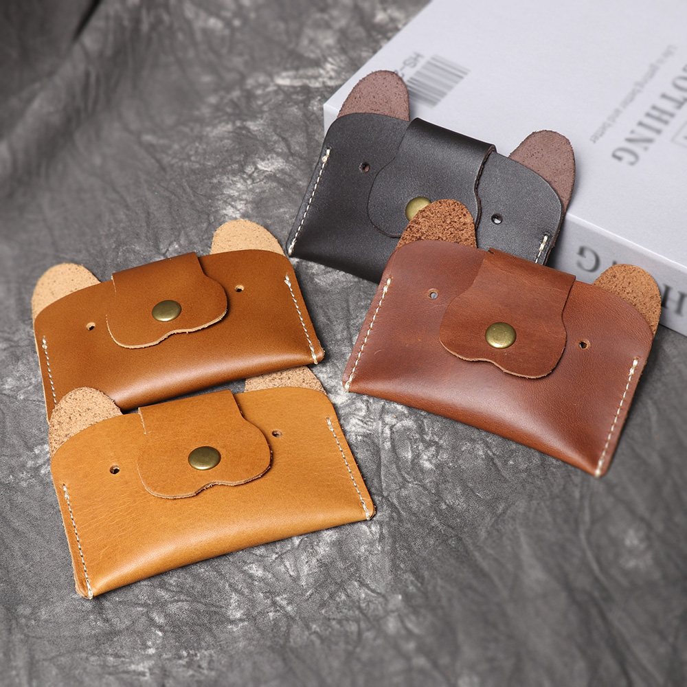 Creative Leather Card Holder, Cute Cartoon Puppy Design, Top Layer Cowhide ID and Cash Bag