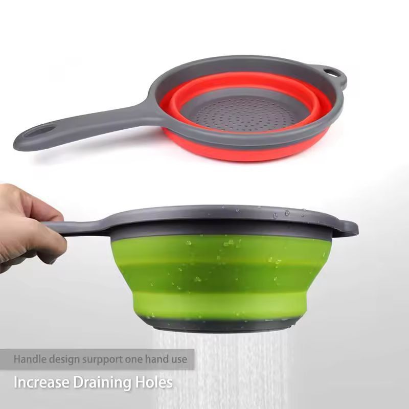 Silicone Collapsible Kitchen Colander – Space-Saving Pasta & Veggie Strainer with Handle