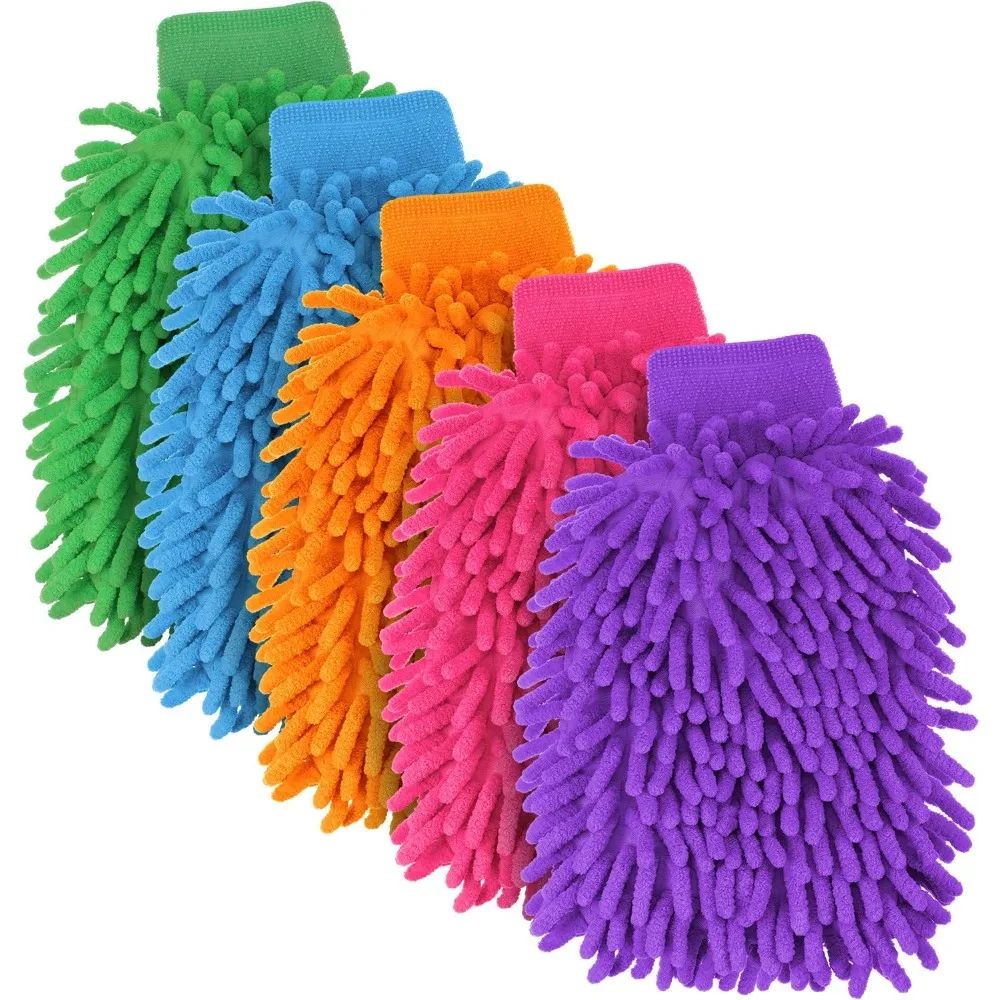 Double Sided Microfiber Cleaning Glove Mitts for Home Dusting and Car Wash