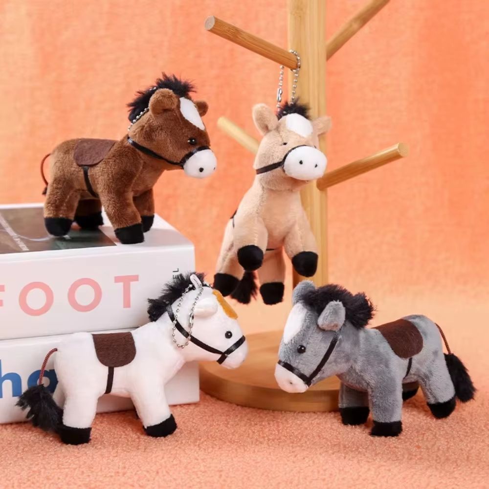 Soft Brown Long-Haired Horse Plush Keychain Pendant