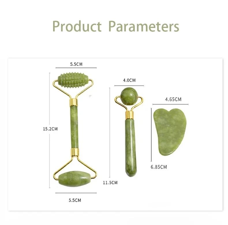 Natural Jade Facial Roller and Gua Sha Body Massager Set