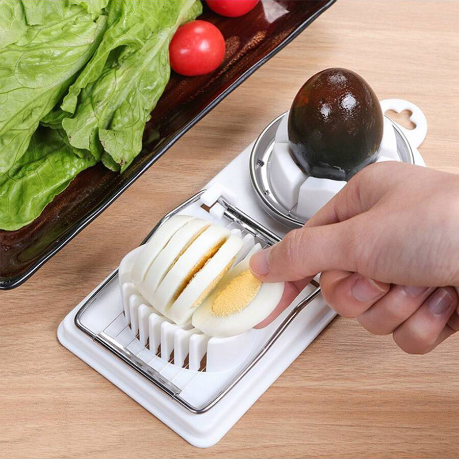 Stainless Steel Egg Cutter with PP Base Multifunctional Kitchen Tool for Slicing & Hanging