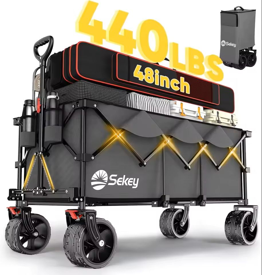 48 in Heavy Duty Collapsible Folding Wagon 440 lbs Capacity Utility Cart