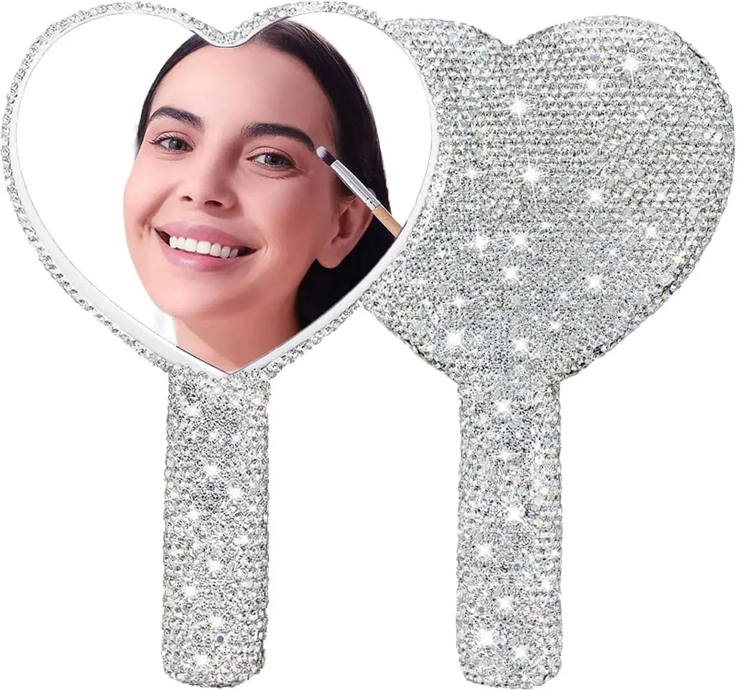 Shimmering Diamond Heart Handheld Vanity Mirror