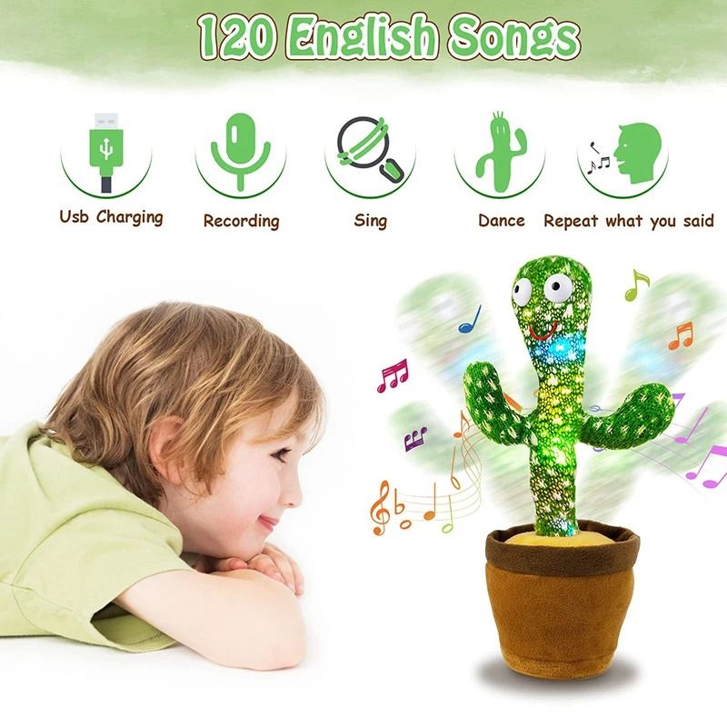 Dancing Cactus Talking Speaker Toy with Voice Repeat and LED