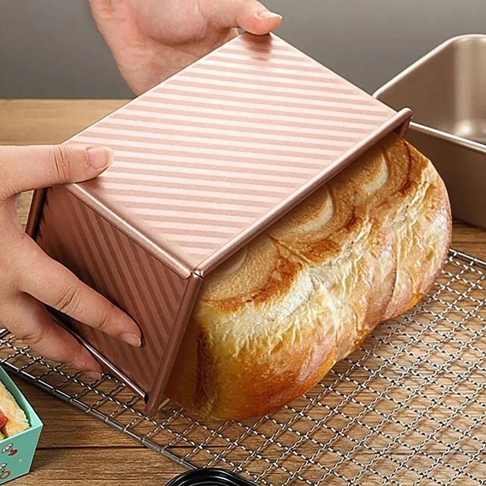 Non-Stick Pullman Loaf Pan with Lid, Carbon Steel, Corrugated Bread Mold for Perfect Toast