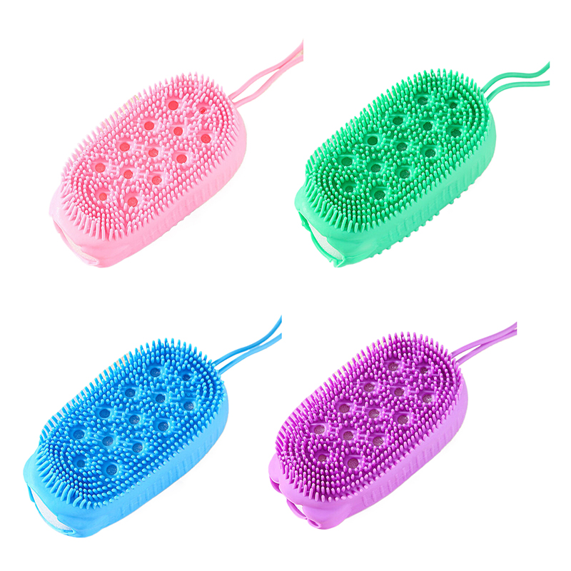 Double-sided Body Scrubber Handheld, Silicone Soft Bristles, Shower Bath Cleansing Skin Brush