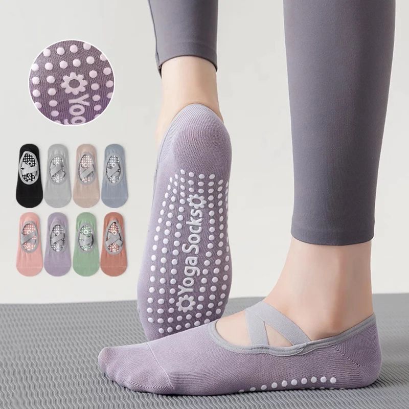 Womens Terry Cotton Non-Slip Yoga Socks – Breathable Bandage Pilates & Ballet Grip Fitness Socks