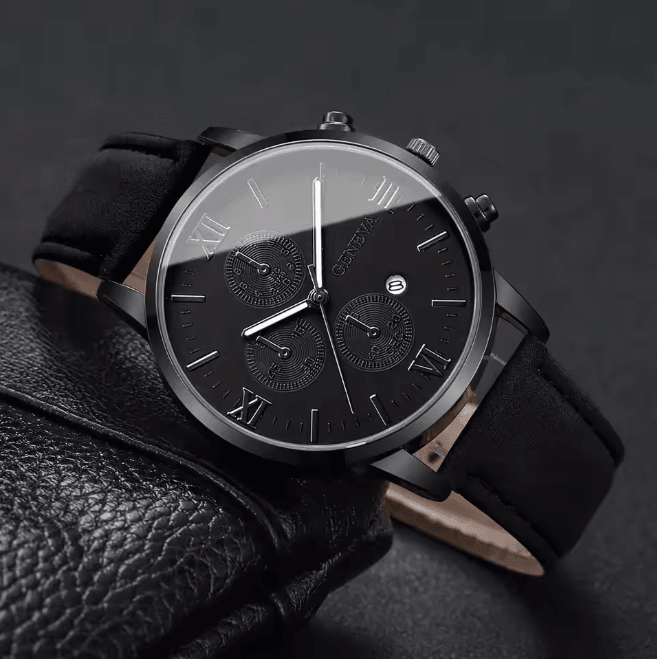 Mens Roman Dial Quartz Watch Leather Band Business Style
