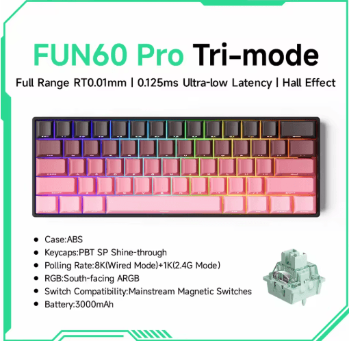 MONSGEEK FUN60 PRO & MAX HE Magnetic Switch 60% Wireless Gaming Keyboard with Rapid Trigger & 8K Polling