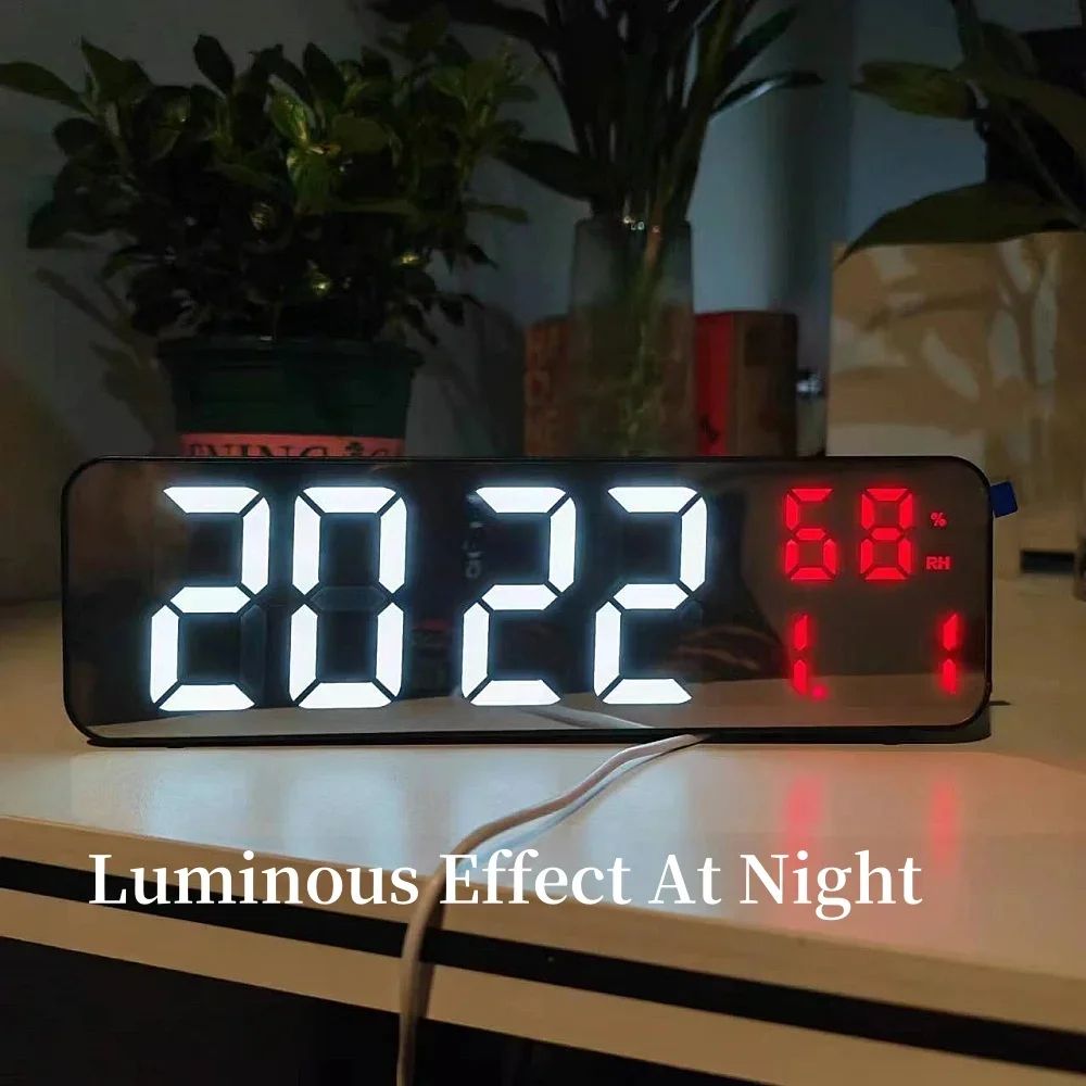 9-Inch USB Digital Wall Clock – Large LED Display with Temperature, Humidity & Alarm Function
