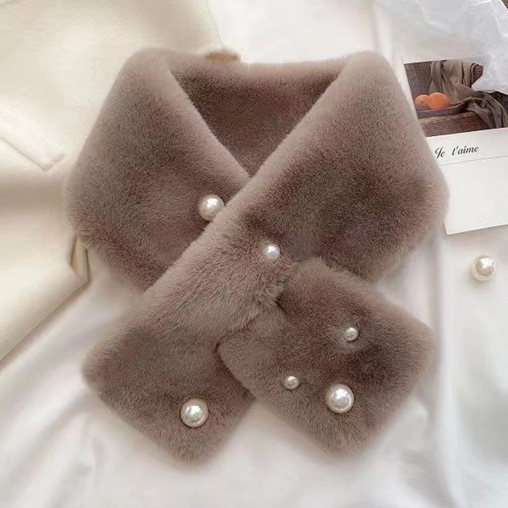 Luxury Faux Rabbit Fur Cross Collar Scarf – Women's Thick Winter Furry Neck Warmer