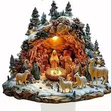 Nativity Scene Ornament Acrylic Christmas Nativity Centerpiece Christian Table Decor
