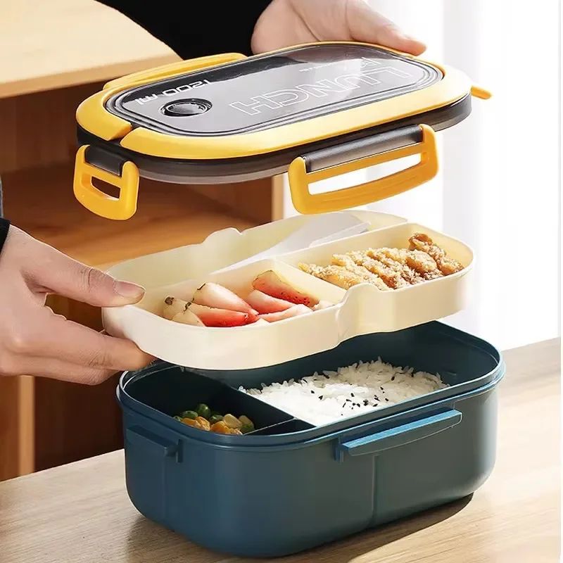 Portable Double Layer Lunch Box with Utensils & Fresh-Guard Design