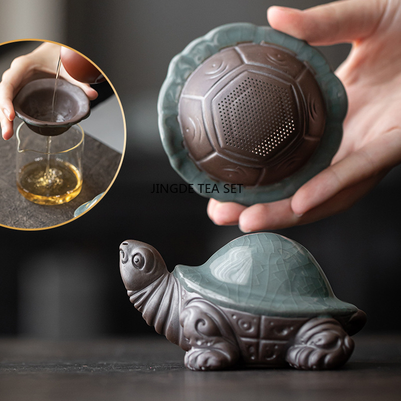 Cute Animal Statues, Ceramic Turtle Tea Set Filter, Chinese Kung Fu Tea Set for Decoration