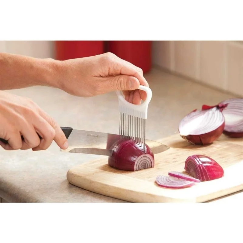 Stainless Steel Onion Slicer & Vegetable Cutter Multi-Use Kitchen Gadget for Tomatoes, Vegetables, and More