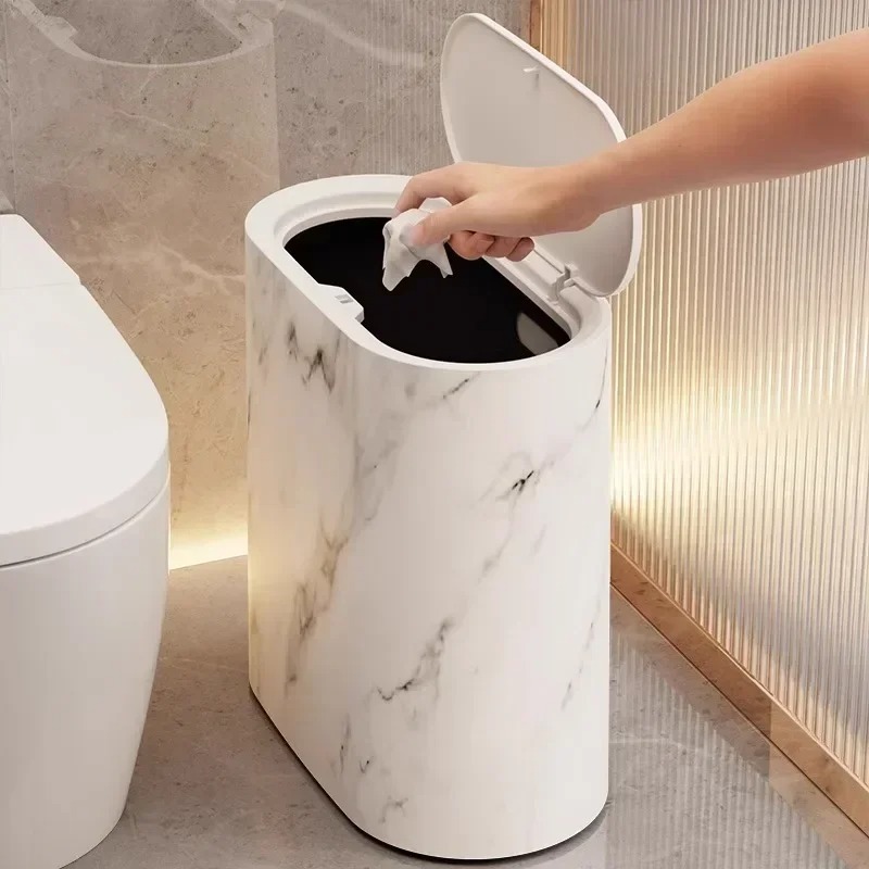 Nordic Marble Texture Odor Proof Press Type Wastebasket Narrow Toilet Trash Bin Bathroom Accessories
