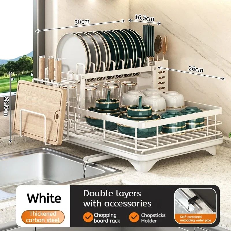 Adjustable Over Sink Dish Drying Rack with Drainboard