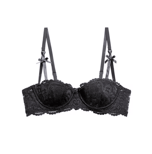 French Style Half Cup Push Up Lace Bra with Deep V Design