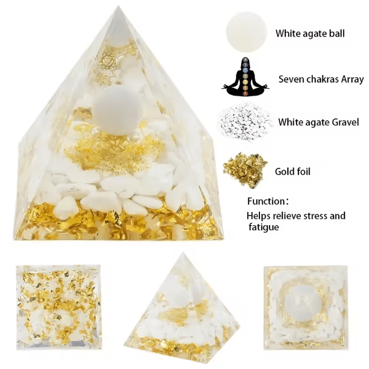 Natural Crystal Energy Pyramid – Amethyst & Peridot Orgone Resin Decor for Healing & Meditation