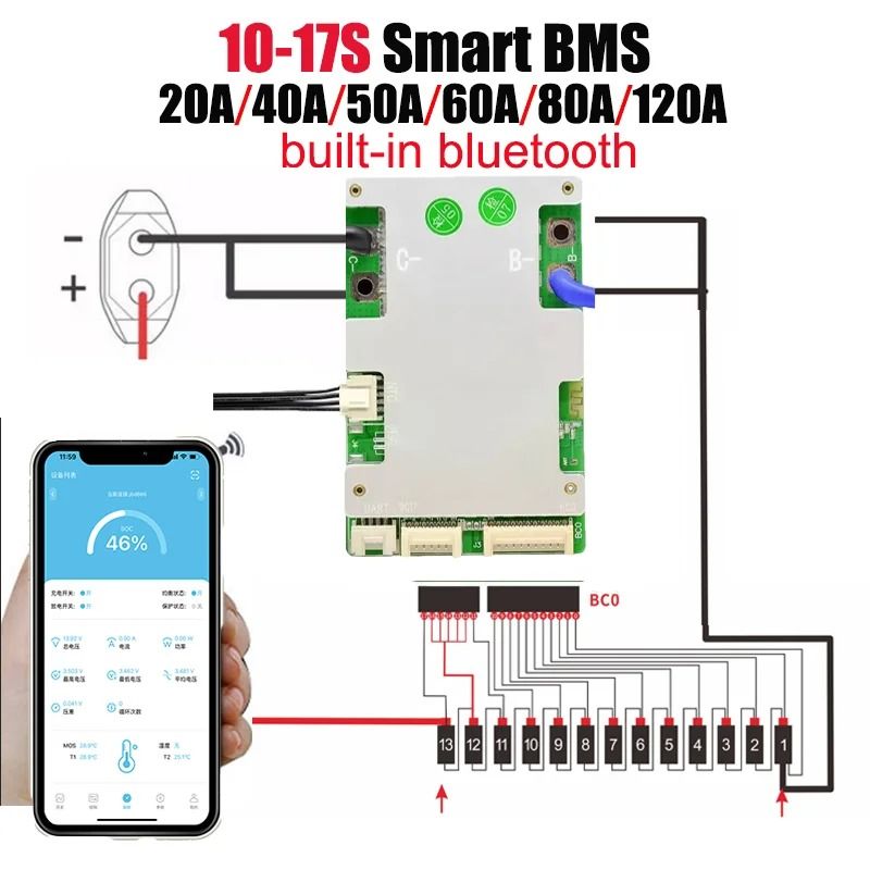 JBD Smart BMS Lithium Battery Protection Board with Built In Bluetooth