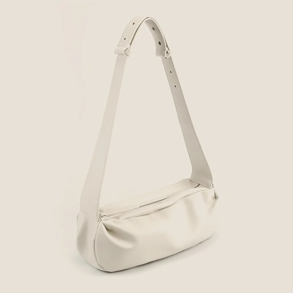 Wide Strap PU Leather Shoulder Bag, Luxury Casual Crossbody Messenger Bag in Half Moon Shape