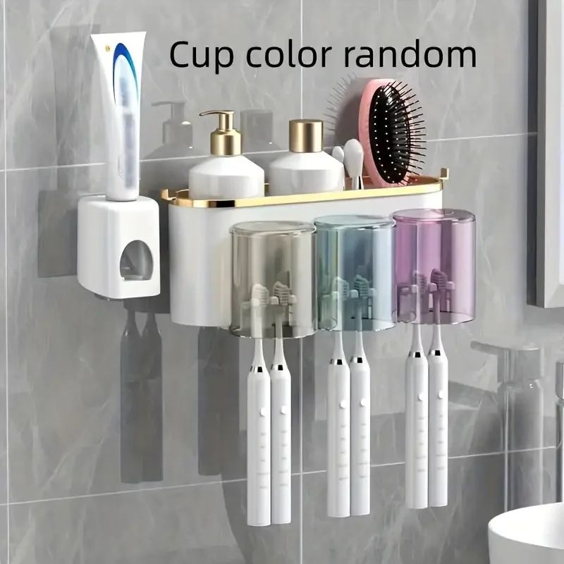 FreshWall Multifunctional Toothbrush Holder with Toothpaste Dispenser and Mug Organizer