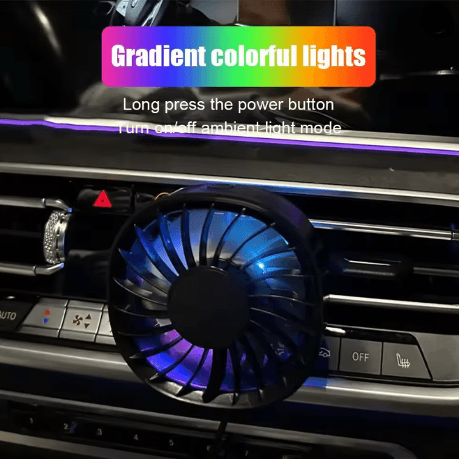 Portable Car Clip Fan with LED Ambiance Lights USB Rechargeable Mini Fan