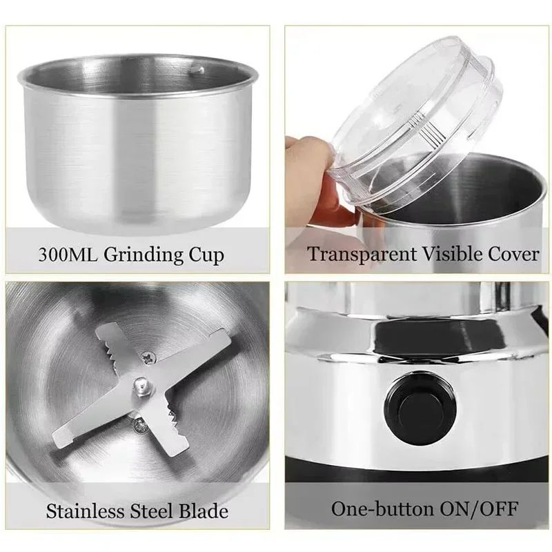 4-Blade Electric Coffee & Spice Grinder, One-Touch Grain & Nut Mill with Stainless Steel Blades