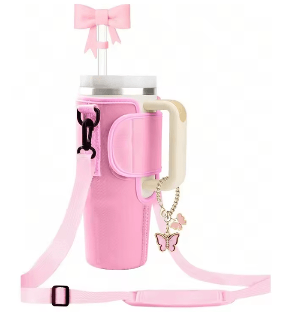 Adjustable Water Bottle Carrier Bag – Large Tumbler Sleeve with Shoulder Strap