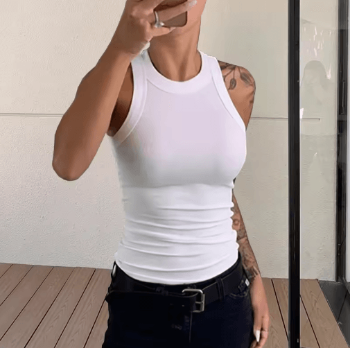 Solid Fitted Round Neck Knit Tank Top for Effortless Summer Style