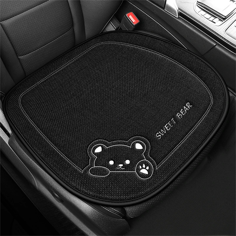 Fashion Luxury Car Seat Cushion, Breathable Linen Cartoon Bear Women's Cute, Anti-slip