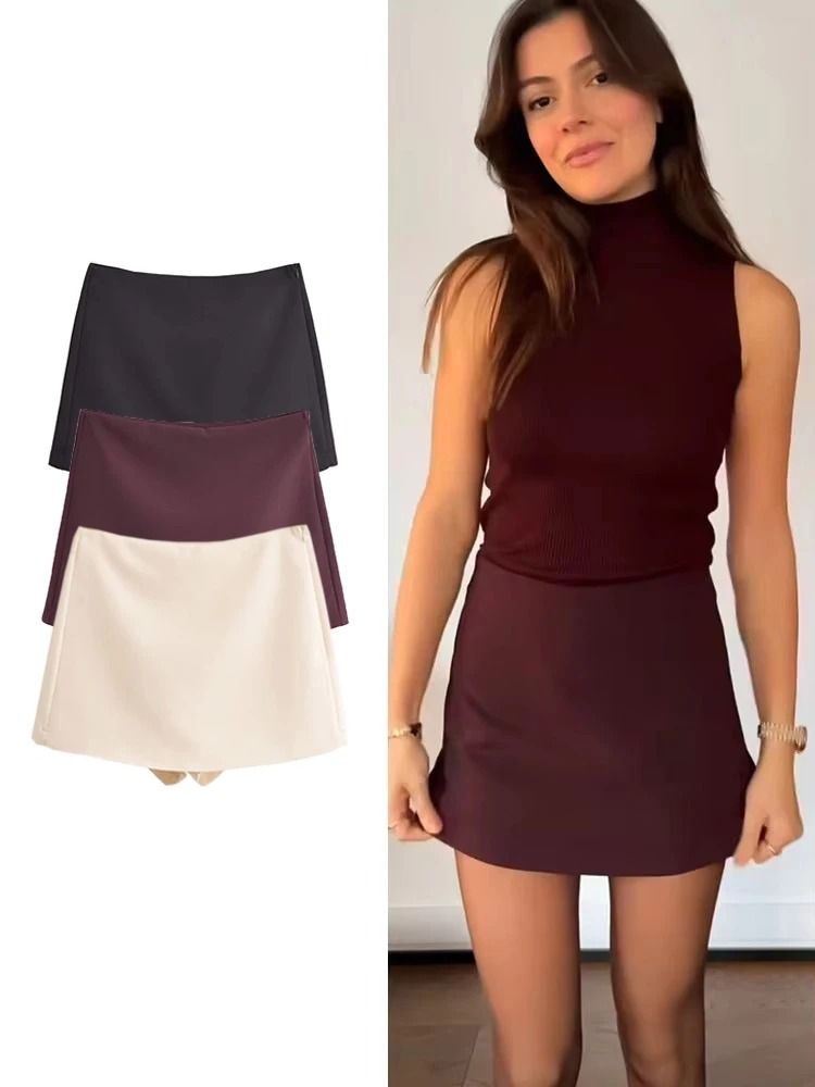 TFMLN New Spring Solid Skort | Womens Fashion Side-Zipper Mini Shorts-Skirt System