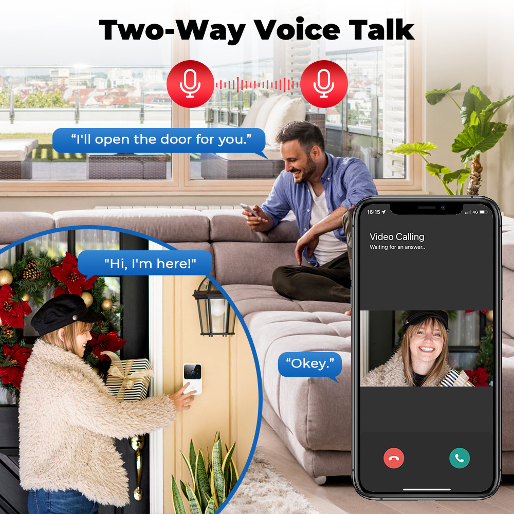 Wireless Video Doorbell Camera with HD Video, IR Alarm & WiFi Intercom for Smart Homes